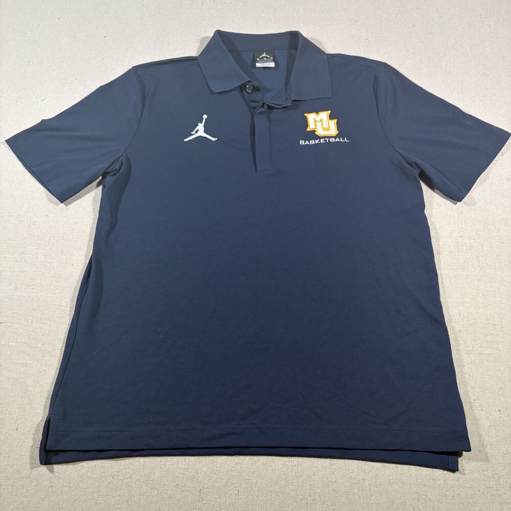 Jordan Marquette University Basketball Dri-FIT Polo Shirt Navy Blue Mens M